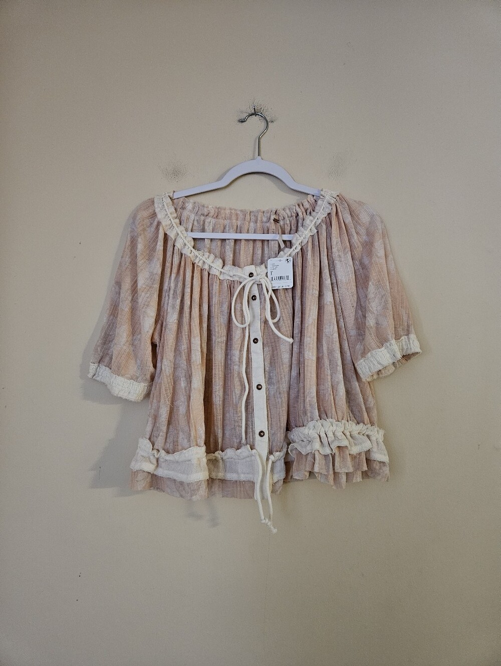 Free People Peasant Ruffle Button-Front Top in Soft Blush, Size Large